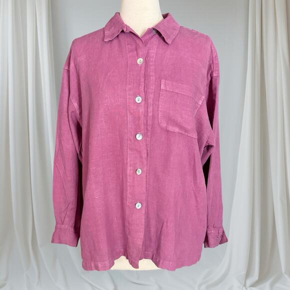 Cut Loose Oversized 100% Linen Tunic Jacket Top Sz M Button Up Mauve Lagenlook - Picture 1 of 11